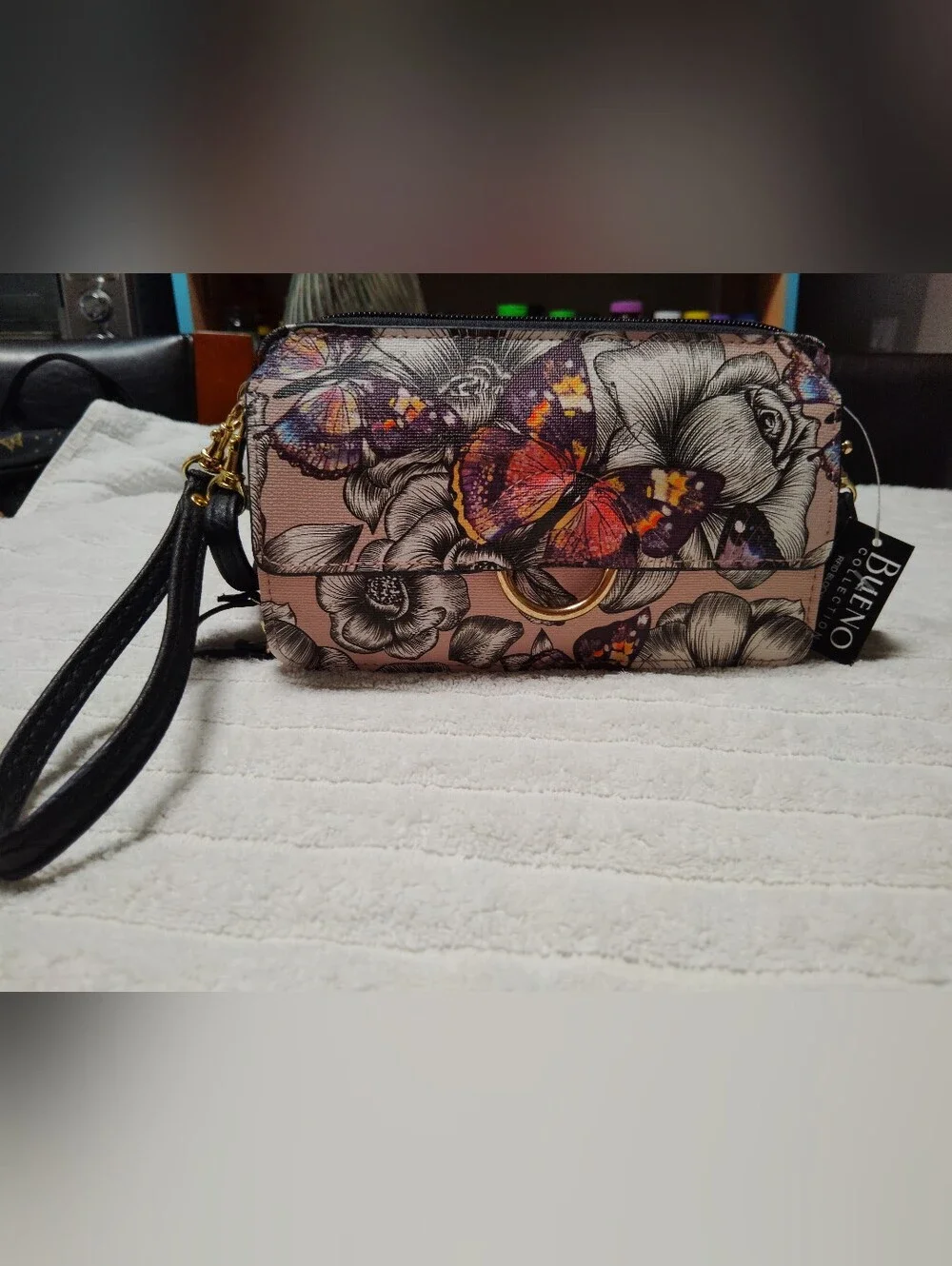 BUENO COLECCION FLORAL & BUTTERFLY 🦋 CROSSBODY BAG - PINK/BLACK /GRAY